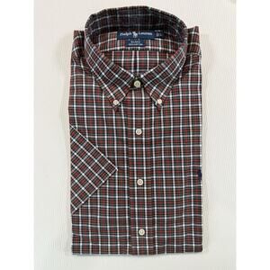 NWT Ralph Lauren Blake L Red Navy Plaid Button Down Dress Shirt 100% Cotton